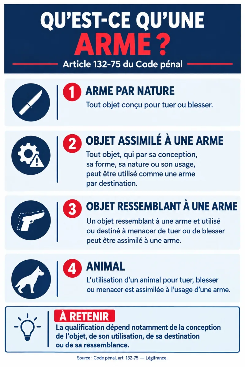 Qu'est-ce qu'une arme ? Article 132-75 du Code pénal